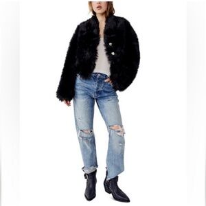 Free People- All Night Faux Fur Jacket Size Medium NWT